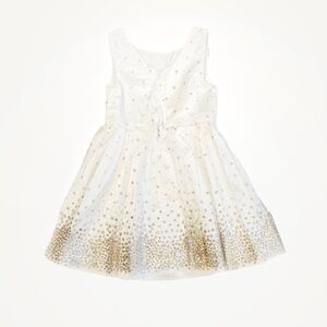 Girl’s Formal Sleeveless Dress Mesh Overlay White with Glittery Gold, Size 7